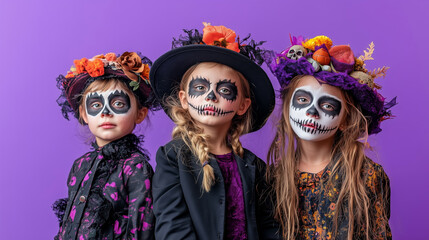 Obraz premium Children Halloween costume with a painted skeleton makeup