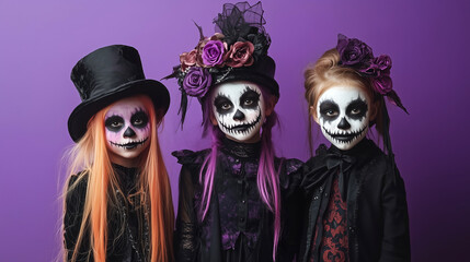 Obraz premium Children Halloween costume with a painted skeleton makeup