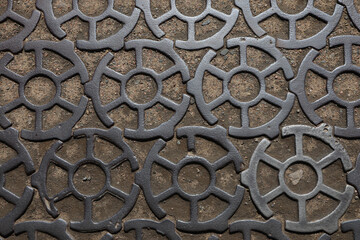 Decorative metal pavement on the square.