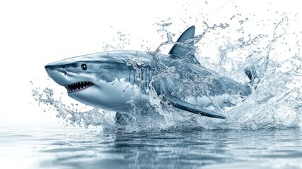 Fototapeta premium 3D-rendered clipart of a shark lunging towards a swimming figure