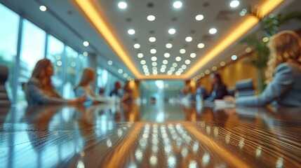 Obraz premium A group of people are sitting around a table in a conference room