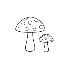 Stylized Mushroom Drawing - Black and White Outline
