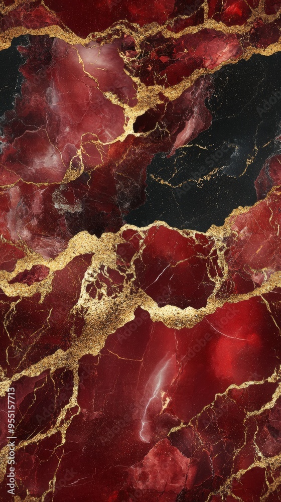 Canvas Prints Seamless deep red marble with gold accents, [Abstract Background Marble], [Bold and luxurious]