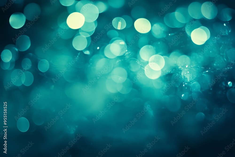 Poster captivating abstract turquoise bokeh with soft glowing lights creating a mesmerizing atmosphere in a
