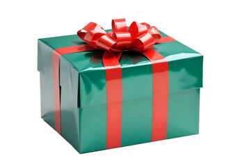 Obraz premium Green gift box with a red ribbon and bow