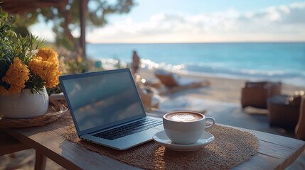 Laptop  Coffee  Beach  Ocean  Summer Vacation  Work from Anywhere