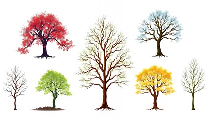 A collection of trees depicting the cycle of seasons.