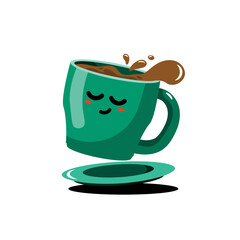 Cute and funny cartoon coffee cup for coffee lovers, Vector illustration.
