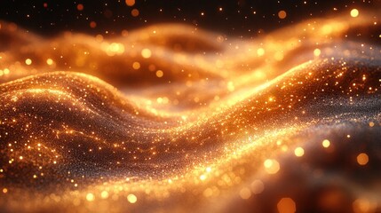Abstract gold glitter background with soft gradients and flowing light.