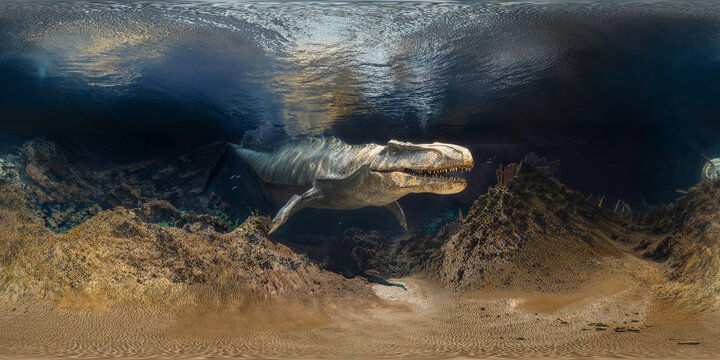 Kronosaurus underwater Dinosaur 8K v6 360 degree, equirectangular projection, environment map. HDRI spherical panorama