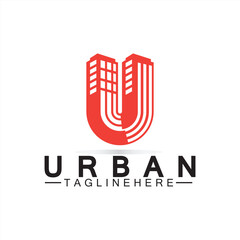 Letter U Urban Building Logo Vector Design. Urban icon, city tower, property