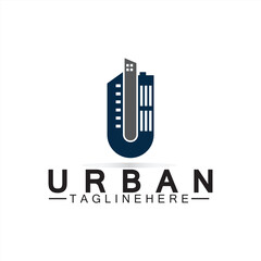 Letter U Urban Building Logo Vector Design. Urban icon, city tower, property