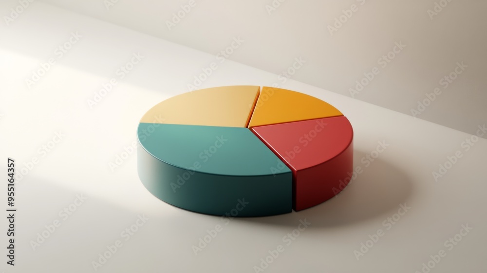 Fototapete a pie chart with a 3d effect, showing various segments in different colors, against a neutral backgr