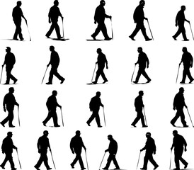 Obraz premium Silhouette Illustration of Blind Man Walking with Cane 
