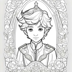 Cute prince  coloring page for boys with white background