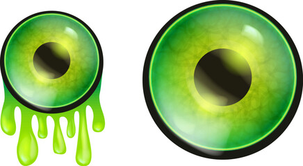 vector green zombie eye with slime isolated on white background. Vector 3d monster eye png clip art illustration. Eyeball isolated