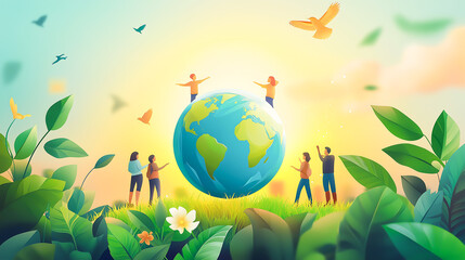 Naklejka premium Vector Illustration of Save the Planet Concept. Flat Modern Design for Web Page, Banner