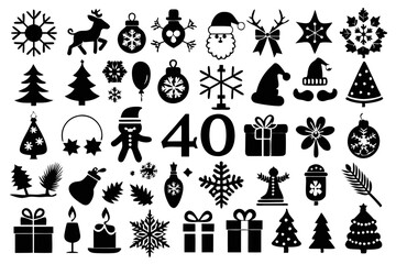 Set of Christmas vector silhouettes. Christmas icons, elements collection