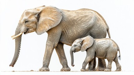 Fototapeta premium Clipart of a mother elephant and her calf