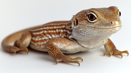 Obraz premium A colorful lizard relaxes on a clean surface, revealing intricate patterns in its skin