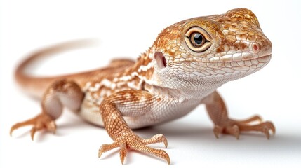 Naklejka premium A bearded dragon basks, showing off its vibrant colors and patterns in the sun