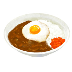 目玉焼きをトッピングしたカレー　カレーライスのイラスト