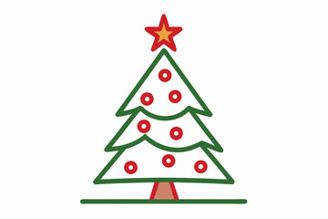 line art Christmas tree vector illustration in white background