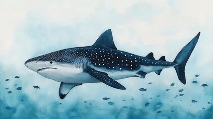 Obraz premium A stunning watercolor illustration of a shark swimming gracefully in an ocean environment, showcasing vibrant colors and fluid lines.