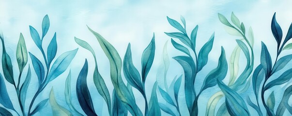 A serene and vibrant depiction of aquatic leaves in shades of blue, perfect for nature-themed projects and calming designs.