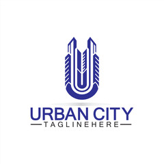 Letter U Urban Building Logo Vector Design. Urban icon, city tower, property