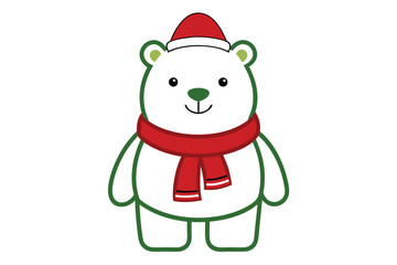 line art Christmas with  bear with Santa Claus and scarf vector illustration in white background