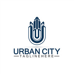Letter U Urban Building Logo Vector Design. Urban icon, city tower, property