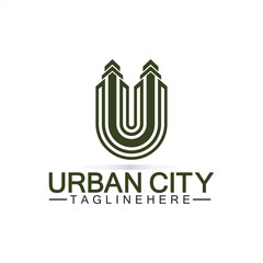 Letter U Urban Building Logo Vector Design. Urban icon, city tower, property