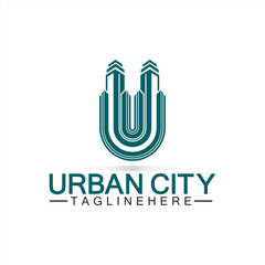 Letter U Urban Building Logo Vector Design. Urban icon, city tower, property