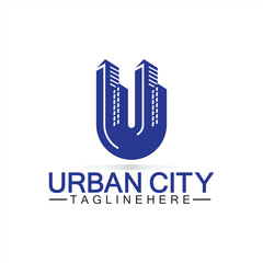 Letter U Urban Building Logo Vector Design. Urban icon, city tower, property