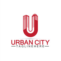 Letter U Urban Building Logo Vector Design. Urban icon, city tower, property