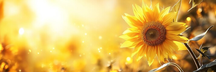 Fototapeta premium Sunflower in the Sun with Golden Yellow Color and Blurred Background. AI generated illustration.