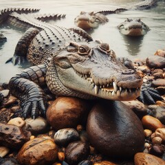 Obraz premium 327 Crocodiles Crocodiles can be a threat to pets near rivers or