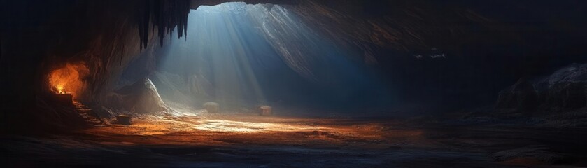 Abandoned mine, quiet and desolate underground scene, subtle lighting