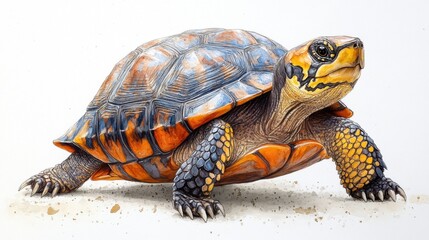 Obraz premium Detailed drawing of a box turtle showcasing its unique hinged shell and patterned carapace