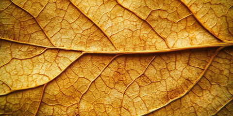 Macro texture of dried translucent leaf with veins, natural background