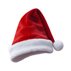 Realistic red santa hat for Christmas, holidays, new year png isolated on transparent background