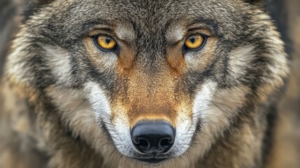 Obraz premium Striking close-up of a fierce wolf, its piercing eyes and rugged features conveying a sense of primal wildness