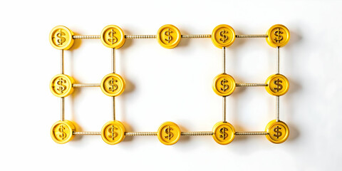 3D Blockchain Nodes and Money Flow Frame - Efficient and Secure Financial Transactions Concept.