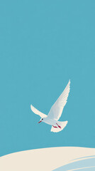 A Single White Bird Soaring High Against a Vibrant Blue Sky, A Minimalist Illustration of Grace and Freedom.