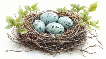 Obraz premium Detailed illustration of a Bald Eagle nest with eggs