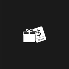 Coupons with Gifts line icon. Present box or Sale sign isolated on black background