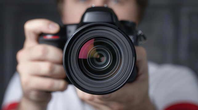 Intricate Camera Lens Close-Up, showcasing vivid reflections, emphasizing clarity and detail, inviting exploration of technology and craftsmanship in a minimalist setting