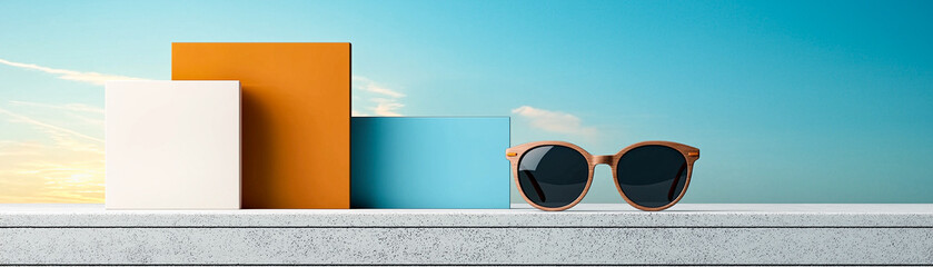 Fresh Design: Sunglasses Against Bright Geometric Blocks