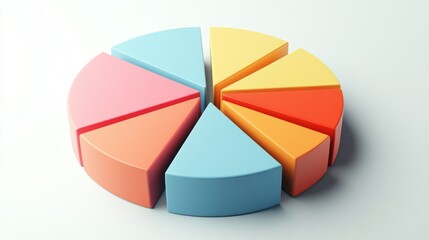 Obraz premium A rotating 3D pie chart with distinct segments and vibrant colors, displayed against a clean white background to highlight the chart's dynamic nature.